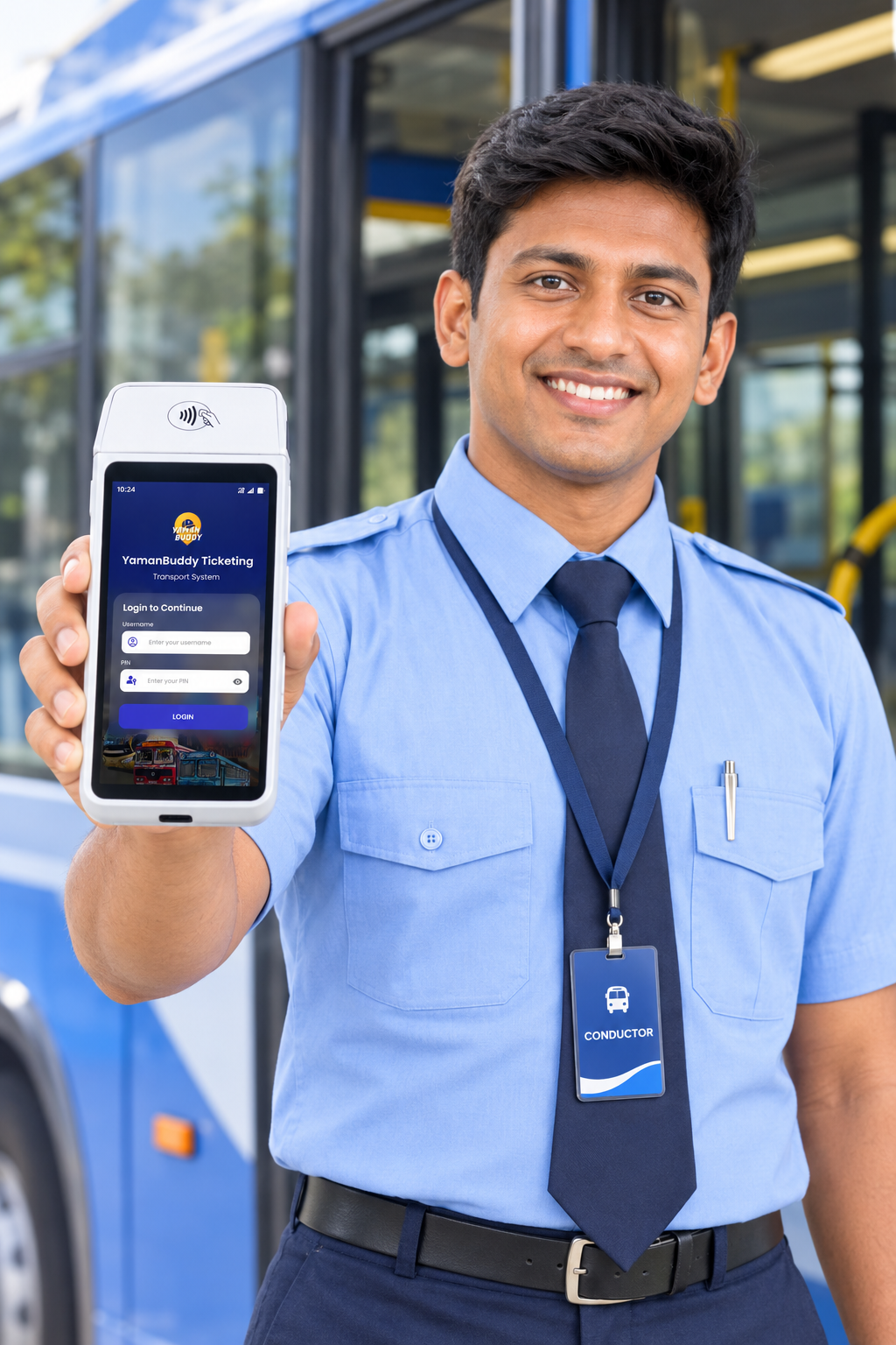 Bus Conductor Holding POS Machine